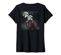 Mujer Águila Calva bajo la Luna Llena - Retrato de Vida Silvestre Nocturna Camiseta Cuello V