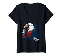 Mujer Águila Cantante Americana Voz de la Libertad Camiseta Cuello V