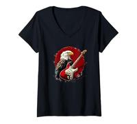 Mujer Águila de guitarra eléctrica para aves rapaces y amantes del rock Camiseta Cuello V