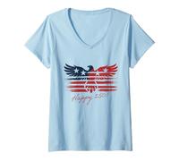 Mujer Águila mezclada con Bandera de Estados Unidos Vintage Patriotic Happy 250! Regalo Camiseta Cuello V