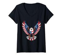 Mujer Águila Patriótica Alas Bandera USA Libertad Orgullo Camiseta Cuello V