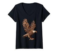 Mujer Águila rústica con piñas Otoño Animal Otoño Estética Camiseta Cuello V