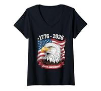 Mujer Águila y Bandera 250 Años Celebración Patriótica Camiseta Cuello V