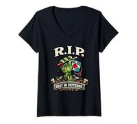 Mujer Aguja de Ganchillo Rip Rest In Patterns Zombie Horror Camiseta Cuello V