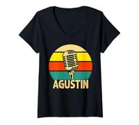 Mujer Agustin Nombre Retro Micrófono Música Divertida 80s Vintage Lovers Camiseta Cuello V