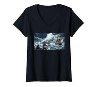 Mujer Ahab se enfrenta a la Ballena Blanca Moby-Dick Camiseta Cuello V
