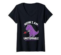 Mujer Ahora Soy imparable púrpura T Rex Divertido Camiseta Cuello V