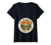 Mujer Ahora Soy Mayor, Pero sigo Corriendo contra el Viento Vintage Camiseta Cuello V