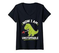 Mujer Ahora Soy un Dinosaurio imparable, Divertido, T. Rex Camiseta Cuello V