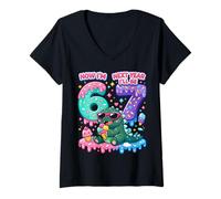 Mujer Ahora Tengo 6 El próximo año seré 7 Kaiju Ice Cream 67 Meme Bday Camiseta Cuello V