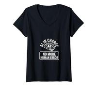 Mujer AI a Cargo Sin Error Humano Dicho Divertido Camiseta Cuello V