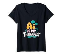 Mujer AI es mi terapeuta divertido consejero digital Chatbot broma del estado de ánimo Camiseta Cuello V