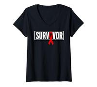 Mujer Aids Survivor VIH Red Ribbon Aids Warrior - Día Mundial del SIDA Camiseta Cuello V