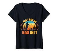 Mujer AIN’t Got No Gas in It Funny Lawn Mower Yard Humor Retro Camiseta Cuello V