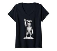 Mujer Airedale Terrier Rock Music Retro Vintage Amante de los Perros Camiseta Cuello V