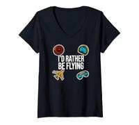 Mujer Airplane Pilot Aviator I'D Rather Be Flying Camiseta Cuello V