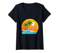 Mujer Aitutaki Palmeras Islas Cook Sol Pacífico Sur Polinesia Camiseta Cuello V