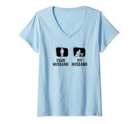 Mujer Ajedrez Jugador Tu Marido Mi Esposo Esposa Divertido Ajedrez Camiseta Cuello V