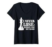 Mujer Ajedrez Que Nunca pierdo, gano o aprende Jugador de ajedrez Camiseta Cuello V