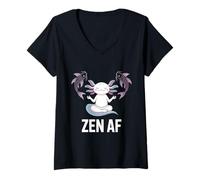 Mujer Ajolote Zen AF Meditación Postura de Yoga Pez Espiritual Camiseta Cuello V