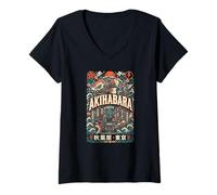 Mujer Akihabara Mecánica Koi Futuro Distrito Tokio Japón Gráfico Camiseta Cuello V