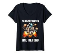 Mujer Al jardín de Infantes y más allá del Astronauta de Regreso a la Escuela Camiseta Cuello V