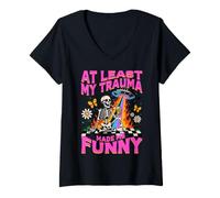 Mujer Al Menos Mi Trauma Me Hizo Divertido Diseño Esquelético Camiseta Cuello V