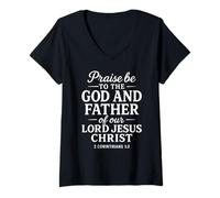 Mujer Alabado sea Dios Padre de Jesús Escritura 2 Corintios 1:3 Camiseta Cuello V