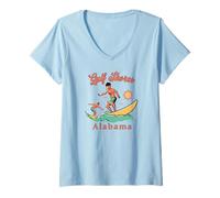 Mujer Alabama Gulf Shores Surfer AL Surfing Beach Vacaciones Camiseta Cuello V
