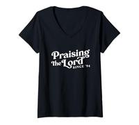 Mujer Alabando al Señor Desde el 94 - Christian Born Again, Birthday Camiseta Cuello V