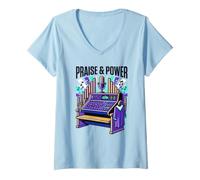 Mujer Alabanza y Poder Adoración Iglesia Música Cristiana Ministerio Sonido Camiseta Cuello V