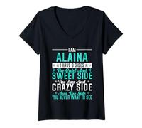 Mujer Alaina Tengo 3 Lados Nombre Divertido Humor Apodo Camiseta Cuello V