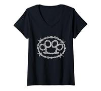 Mujer Alambre De Púas De Latón Nudillos Oscuro Grunge Gótico Punk Gótico Emo Camiseta Cuello V