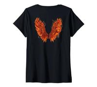 Mujer Alas de ángel oscuro fuego en la parte posterior Camiseta Cuello V