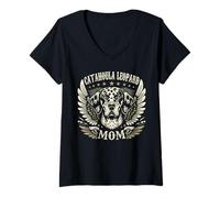 Mujer Alas metálicas Catahoula Leopard Mom Biker Cool Dog Mom Retro Camiseta Cuello V