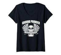 Mujer Alas y Llave con Forma de Calavera Vintage de Ground Pounder Camiseta Cuello V