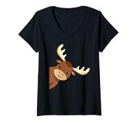 Mujer Alaska Alce Alce Ciervo Lindo Divertido Animal de Alaska Camiseta Cuello V