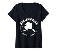 Mujer Alaska EST 1959 Retro Vintage Alaska Estados Unidos Camiseta Cuello V