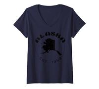 Mujer Alaska EST 1959 Retro Vintage EE.UU. Estado De Alaska Camiseta Cuello V