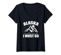 Mujer Alaska está Llamando y Debo irme a USA America Camiseta Cuello V