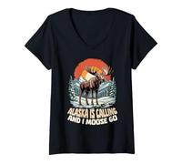 Mujer Alaska está Llamando y yo Alce IR Retro Vintage Divertido Alaska Camiseta Cuello V