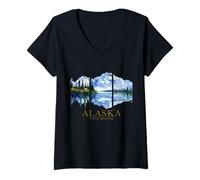Mujer Alaska La Última Frontera Lago Montaña Naturaleza Amante Vintage Camiseta Cuello V