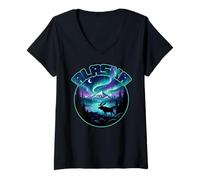 Mujer Alaska Lights Aurora Boreal Viaje de Vacaciones en Alaska Camiseta Cuello V