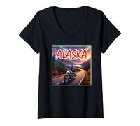 Mujer Alaska Road Trip Biker Camiseta Cuello V