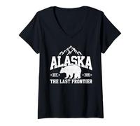 Mujer Alaska The Last Frontier EST 1959 Montañas de Oso Grizzly Camiseta Cuello V