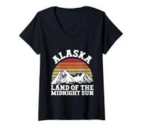 Mujer Alaska Tierra del sol de medianoche Alaska Camiseta Cuello V