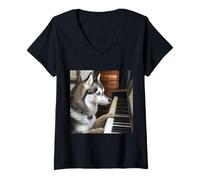 Mujer Alaska Trébol Kai Piano Dog Camiseta Cuello V