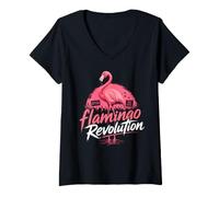 Mujer Albania Flamingo Revolución Protesta Proteger Naturaleza Albanés Camiseta Cuello V