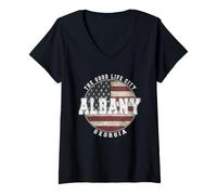 Mujer Albany Georgia, Bandera Americana Vintage Camiseta Cuello V