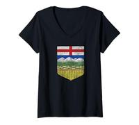 Mujer Alberta Escudo DE Armas Bandera Canadiense Edmonton Calgary Camiseta Cuello V